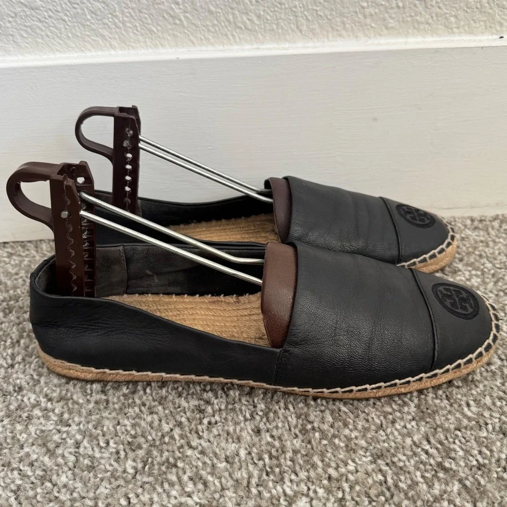 Tory Burch Black Nappa Leather Color Slip On Espadrille Flats‎ 9.5 Quiet Luxury